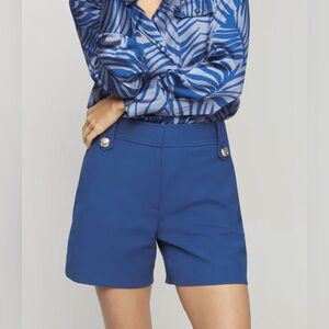 NEW WHBM Women’s High-Rise Lightweight Button Comfort Stretch Shorts Blue Sz 2